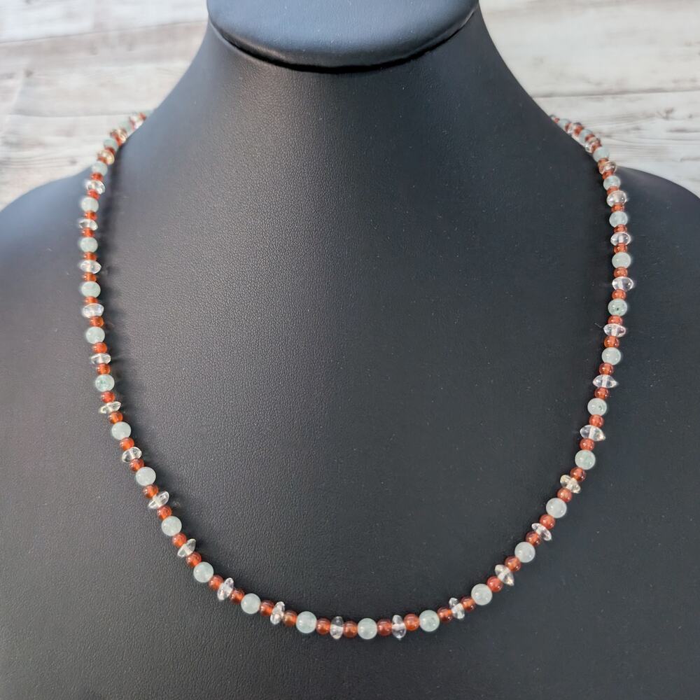 Vintage Necklace Dainty Beaded Orange, Very Light Green, Clear